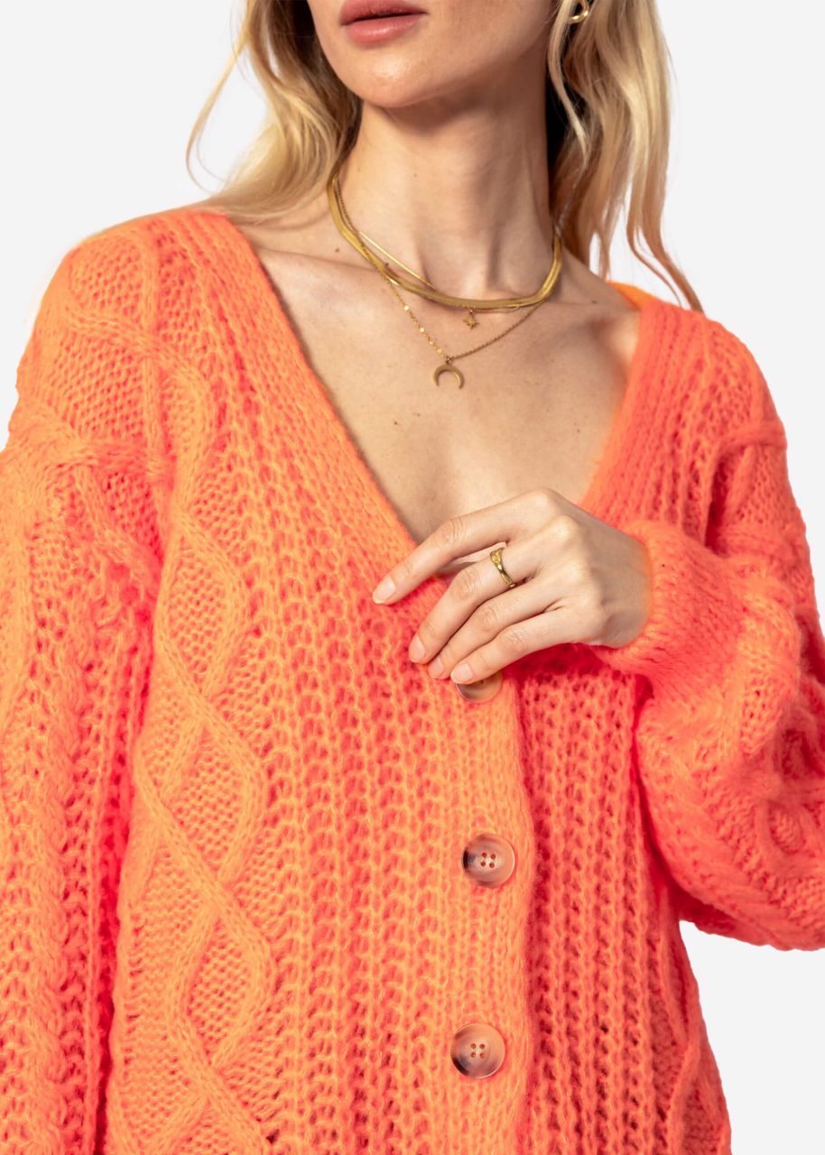 Oversize Strickjacke mit Zopfmuster - mandarine