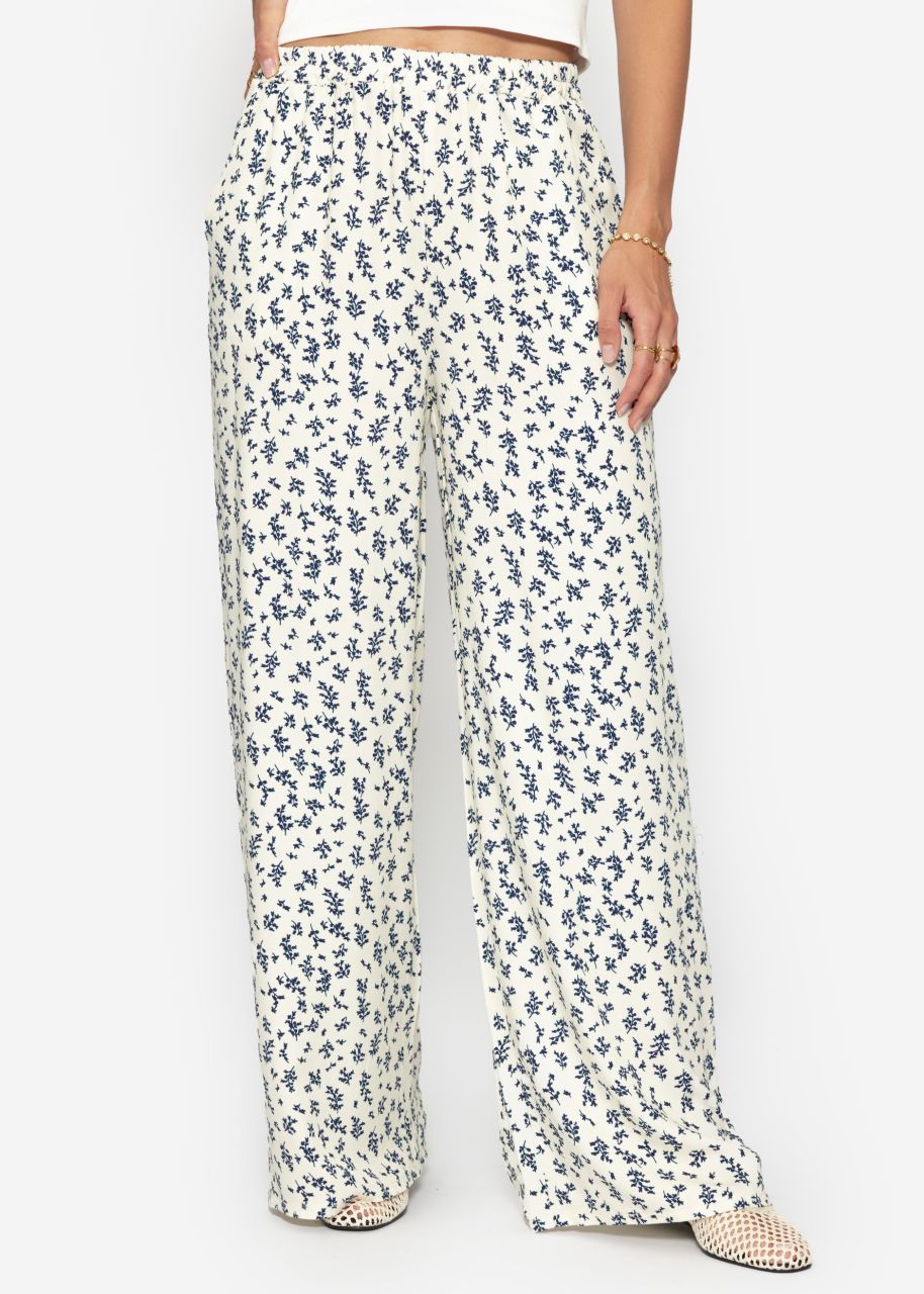 Hose mit weitem Bein und floralem Print - offwhite