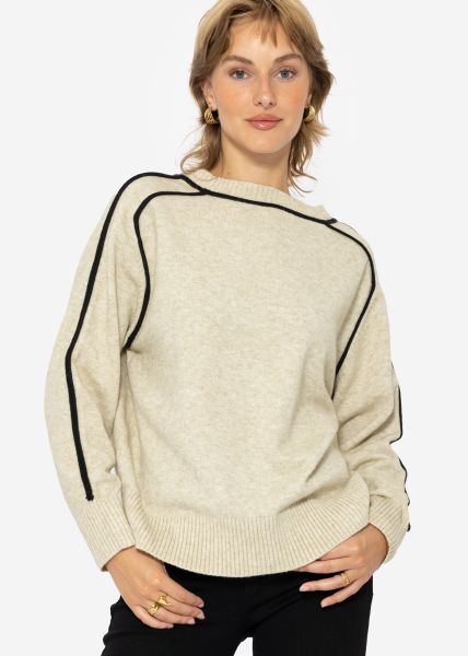 Pullover mit Zierblenden - beige-schwarz