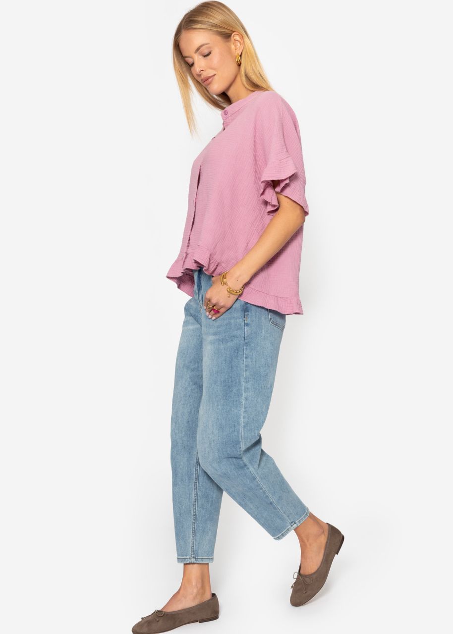 Musselin Bluse mit Rüschensaum - rosa