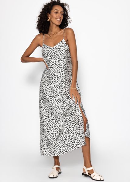 Maxi Kleid mit floralem Print - schwarz-weiß