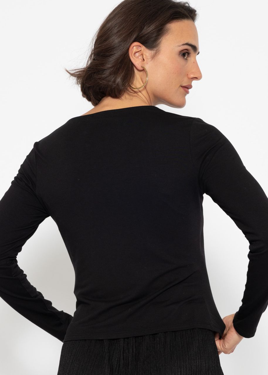 Langarmshirt mit asymmetrischem Ausschnitt - schwarz