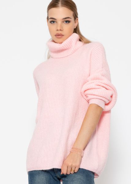 Oversize Rollkragenpullover - rosa