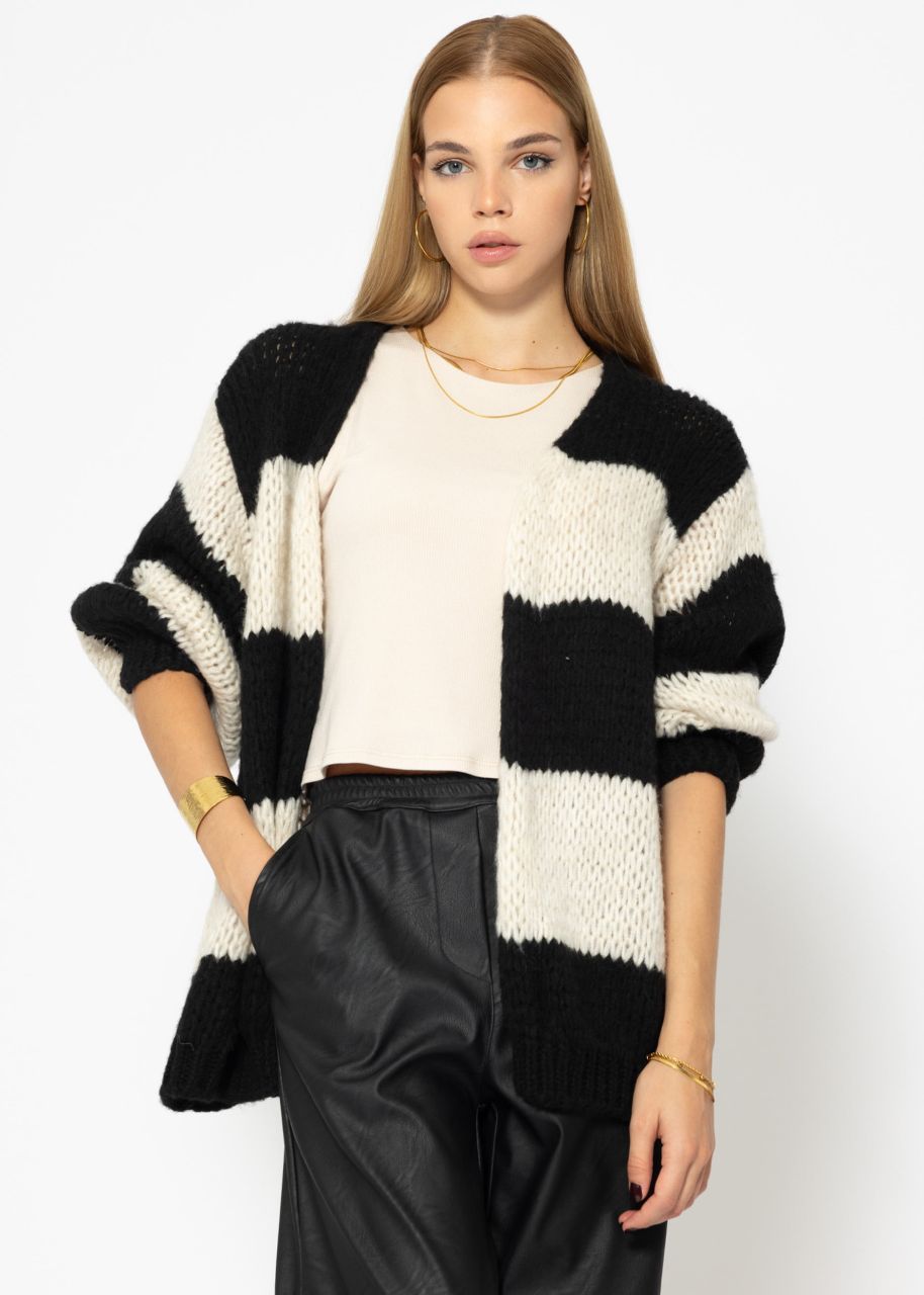 Gestreifter oversize Cardigan - schwarz-offwhite