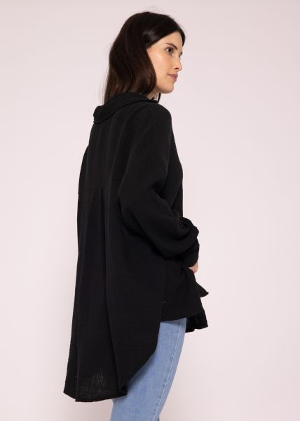 Musselin Bluse mit V-Ausschnitt, schwarz