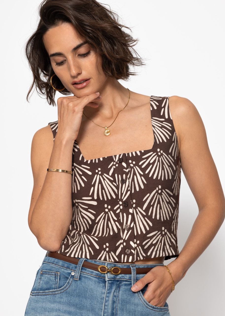 Top mit Knopfleiste und Muschel-Print - braun