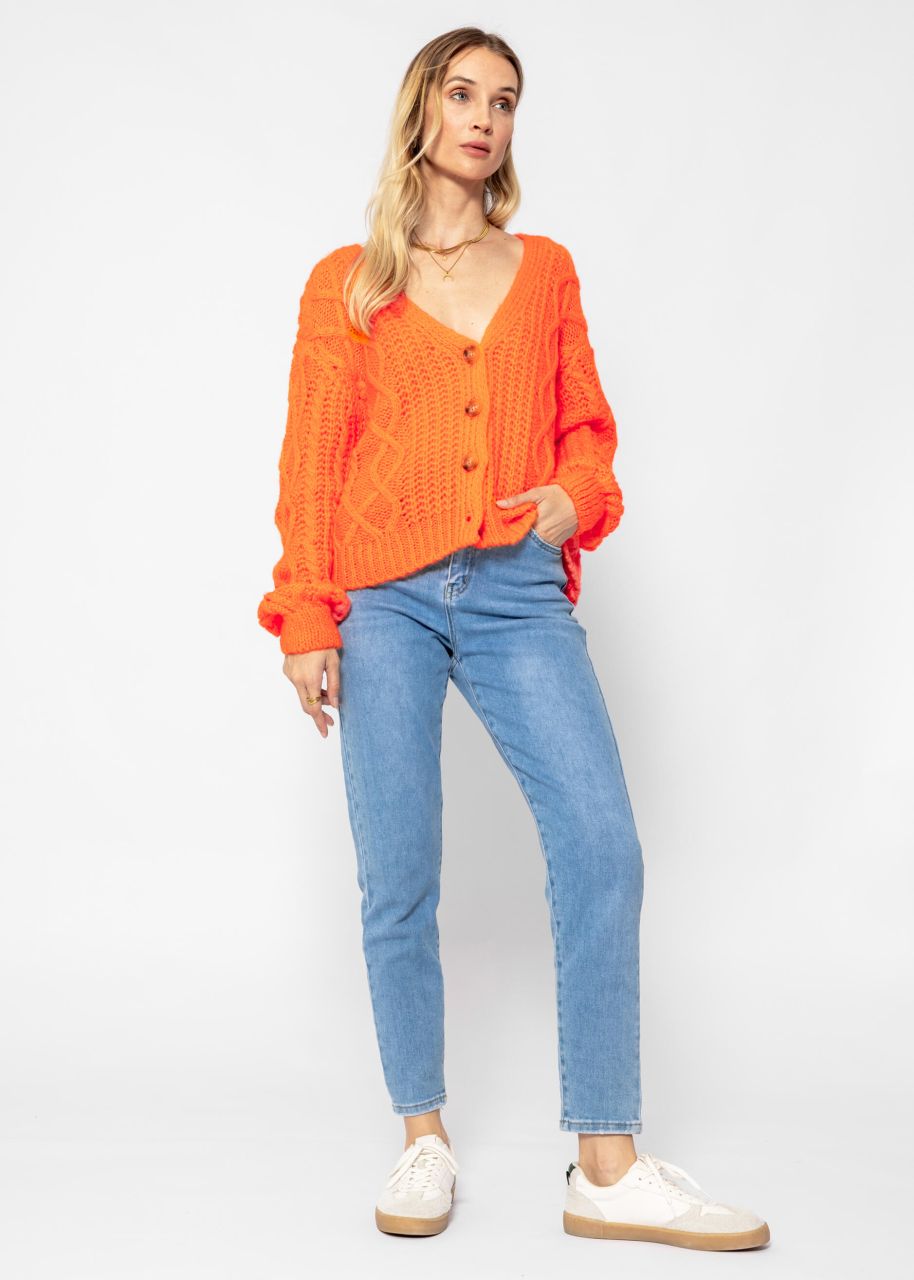 Oversize Strickjacke mit Zopfmuster - mandarine