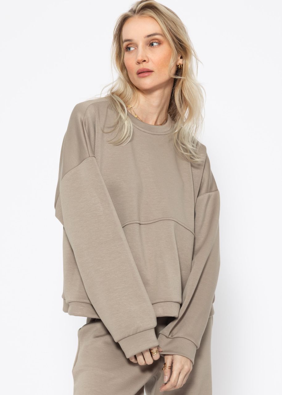 Softes Sweatshirt mit Teilungsnähten - taupe