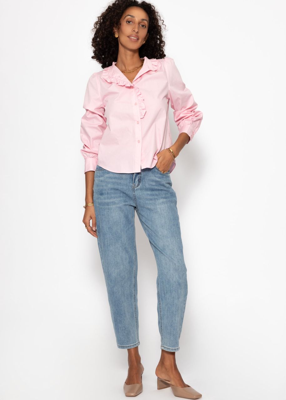 Baumwoll Bluse mit Rüschen - rosa