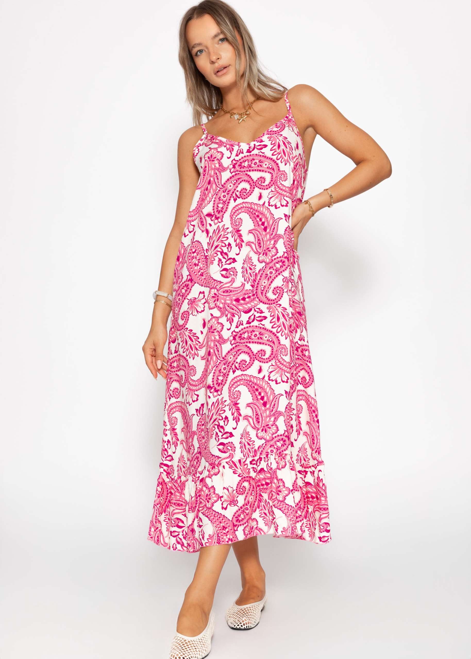 Maxi Kleid mit Paisley-Print - pink