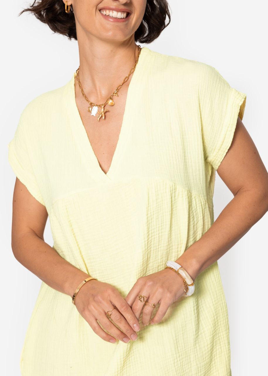 Musselin Kleid mit V-Ausschnitt - buttergelb