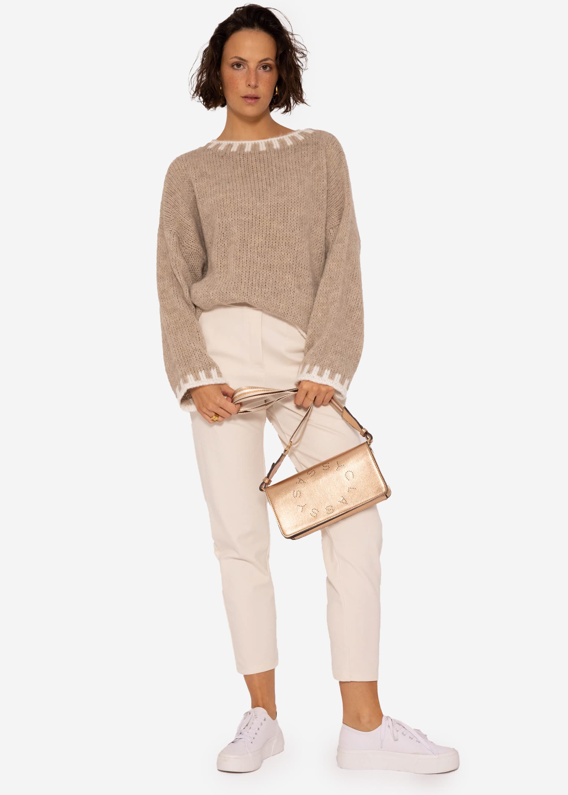 Pullover mit offwhite Details, beige Pullover | | SASSYCLASSY Bekleidung 
