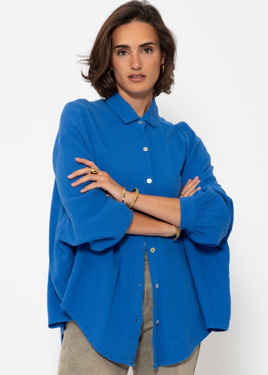 Musselin Bluse oversize, kurz, royalblau