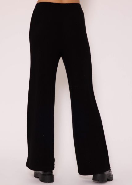 Gerippte Hose mit weitem Bein - schwarz