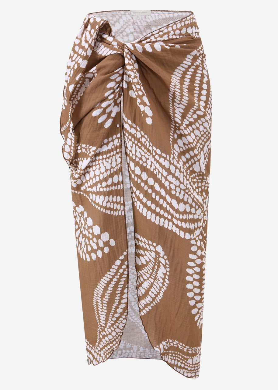 Musselin Pareo mit Print - mocha