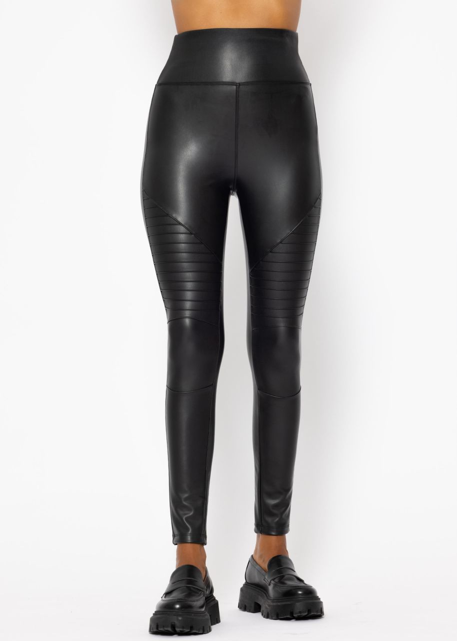 High-Rise Thermo Biker Lederleggings - schwarz