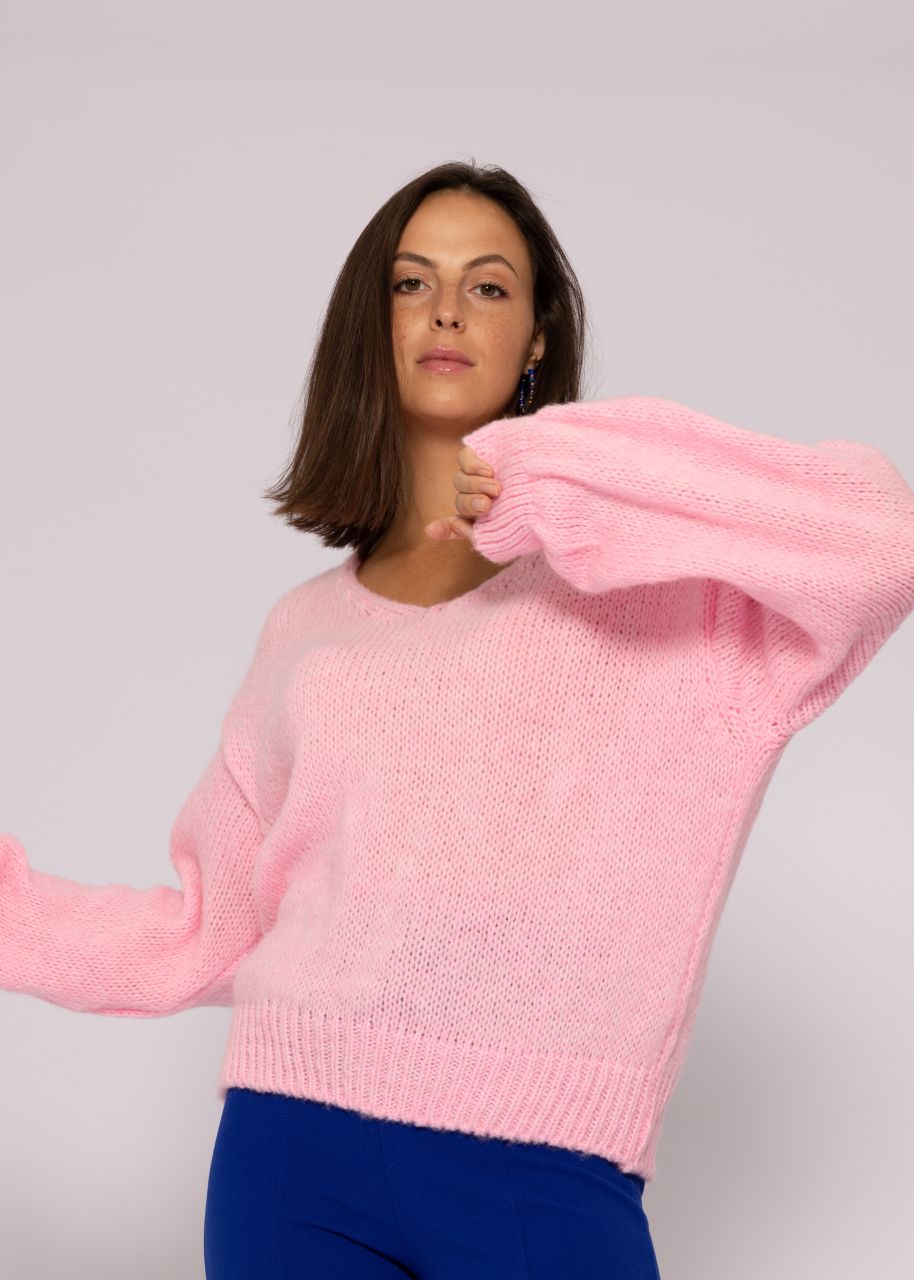 Pullover mit V-Ausschnitt, rosa