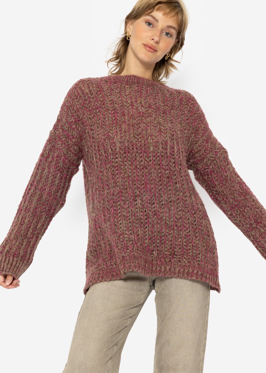 Lässiger Strickpullover mit Muster - fuchsia-taupe