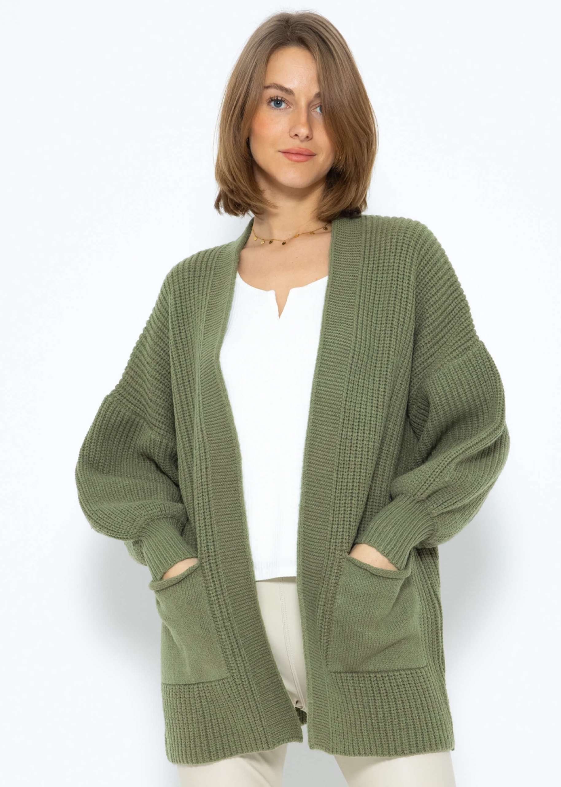 Soft Strick Cardigan mit Taschen - khaki