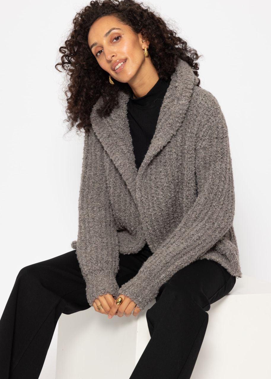 Bouclé-Cardigan mit Hoodie - taupe