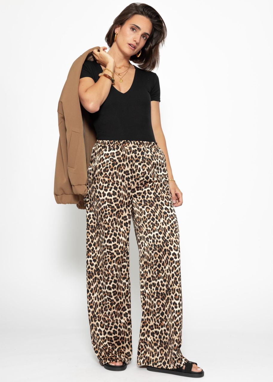 Satin Hose mit Leo-Print - braun