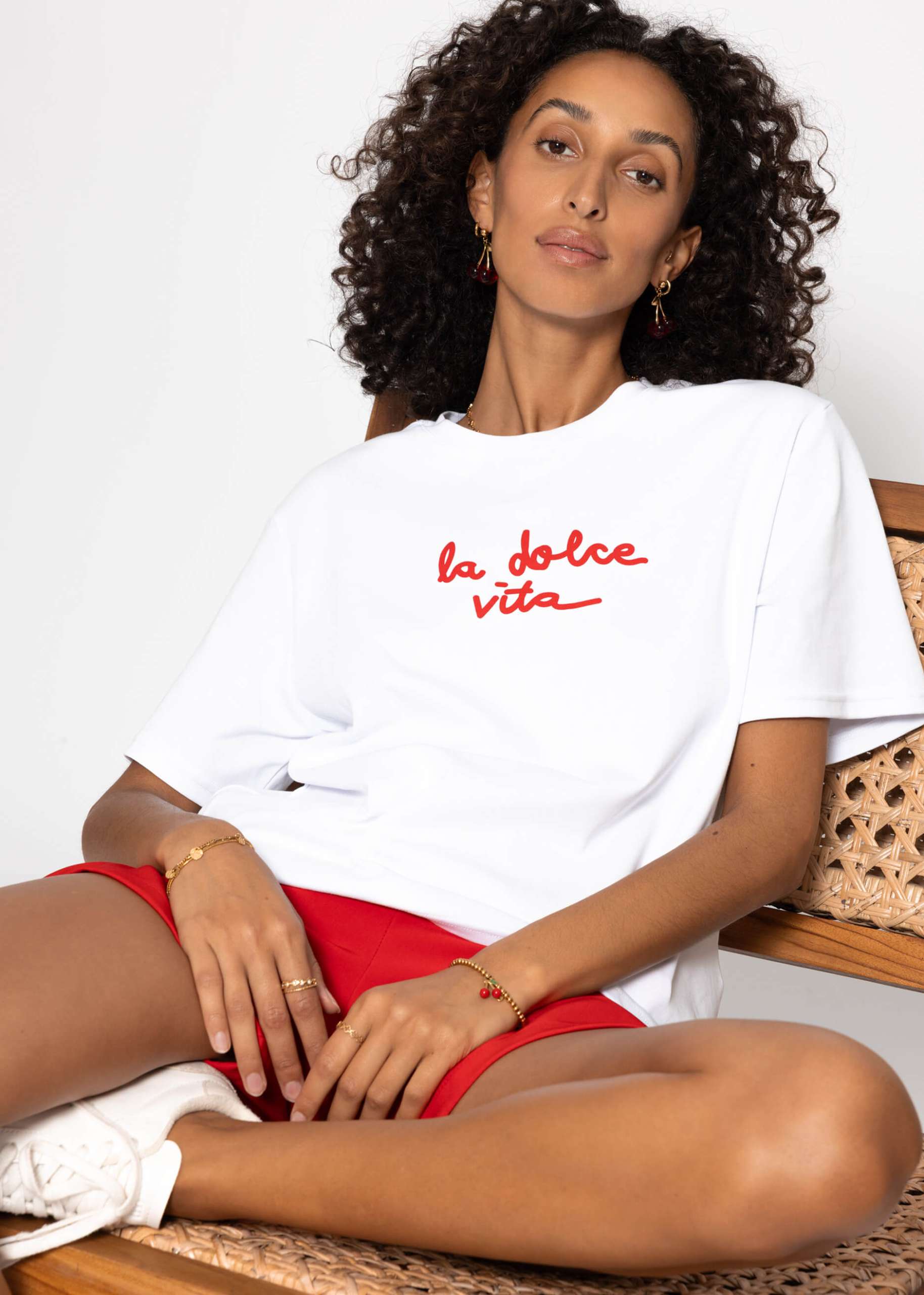 T-Shirt mit LA DOLCE VITA Print - weiß