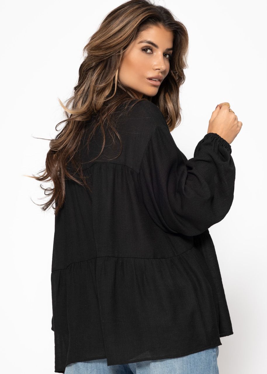 Leichte Bluse mit Volants - schwarz
