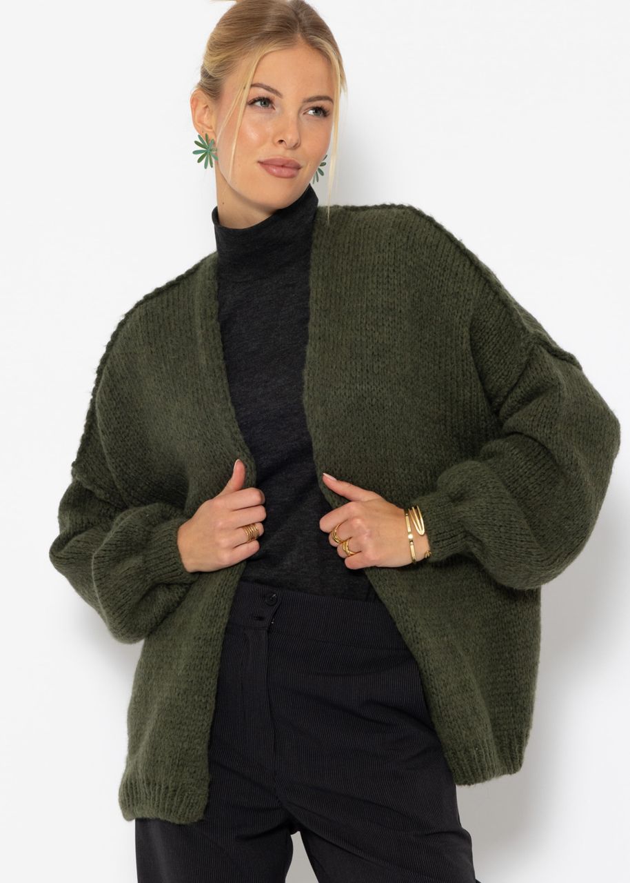 Lässiger Cardigan mit Außennähten - dunkelgrün