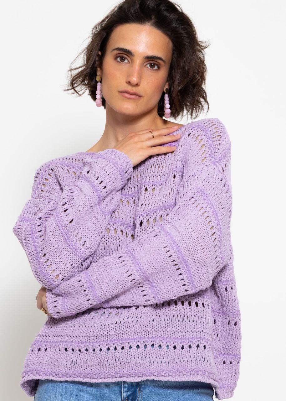 Pullover mit Ajour Muster - lila-violett