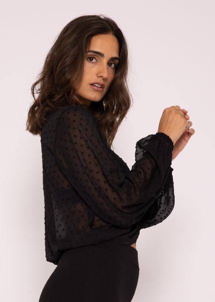 Plumetis Crop Bluse, schwarz