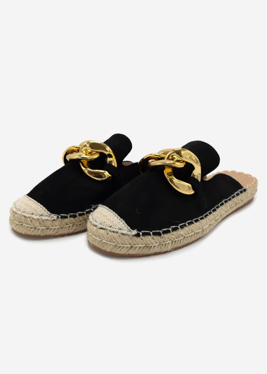 Espadrille Slider mit Kette - schwarz