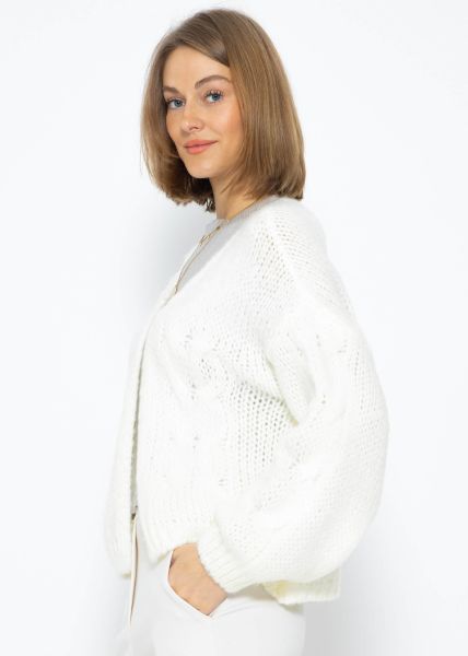 Kurzer Cardigan mit Zopmuster - offwhite