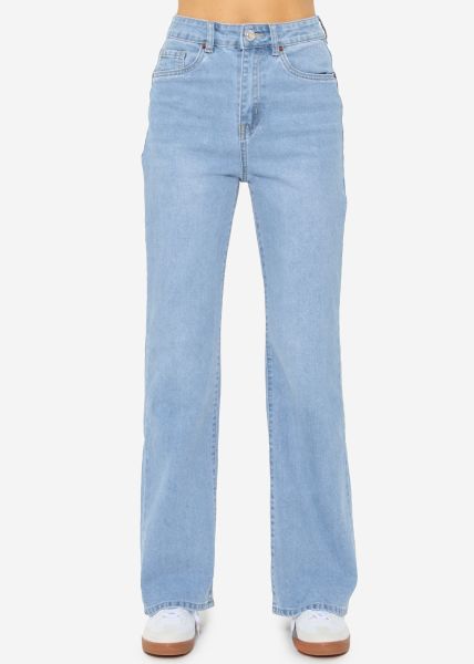 Highwaist Jeans mit weitem Bein - blau