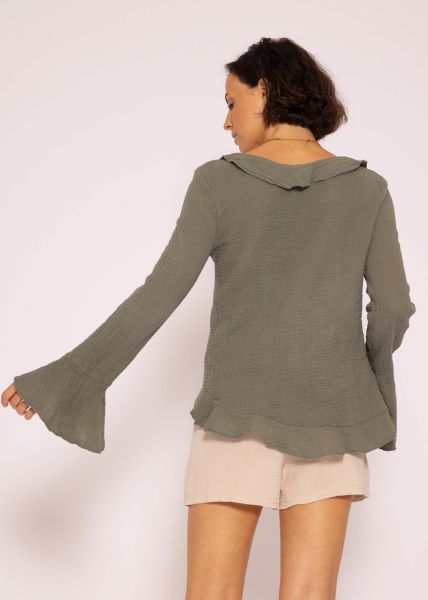 Musselin Cardigan mit Volants, khaki