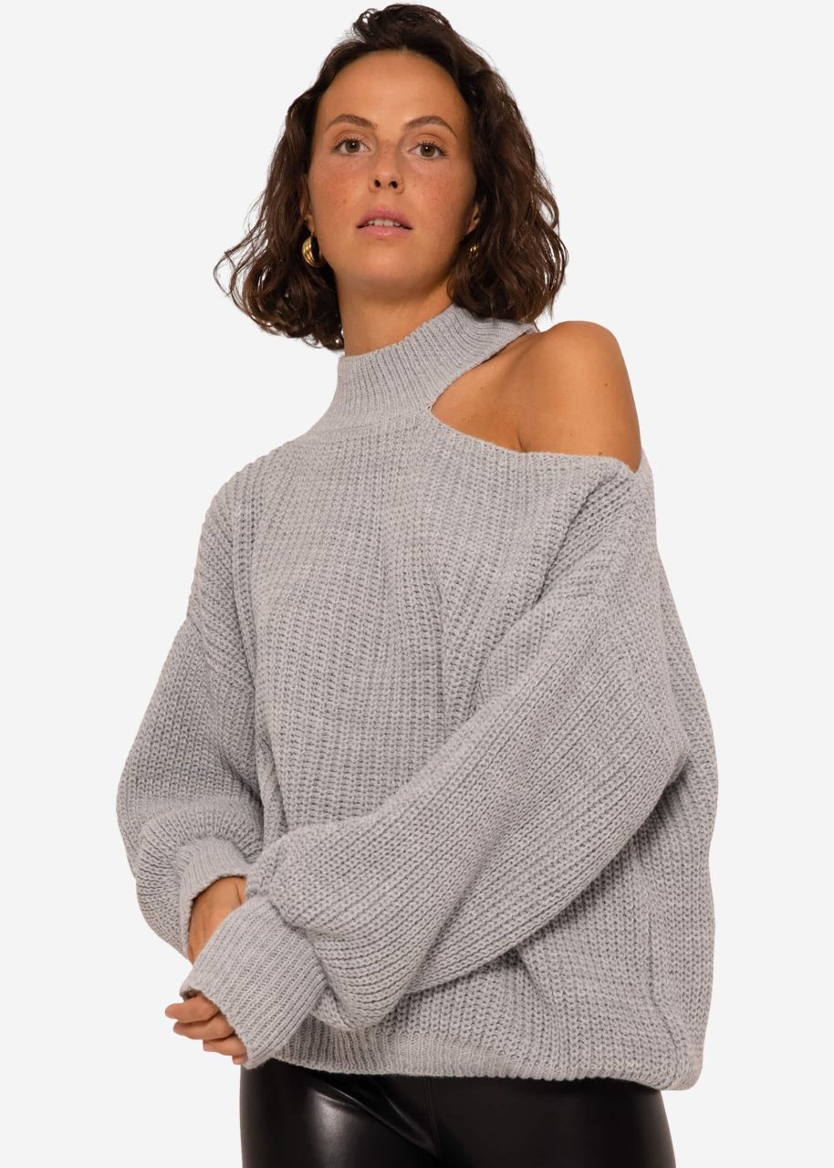 Oversize Cut-Out Pullover - grau