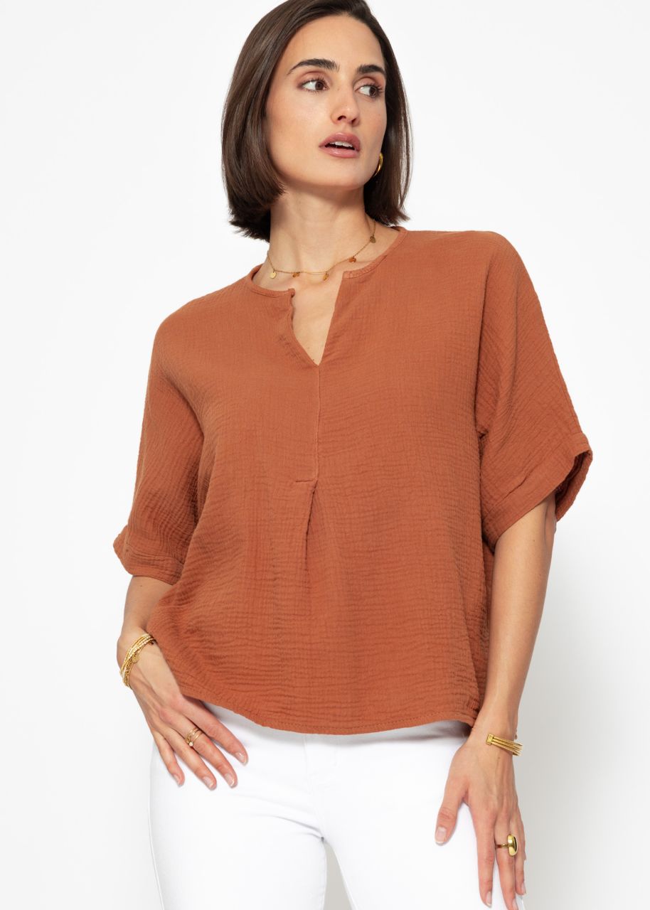 Oversize Musselin Shirt - cognac