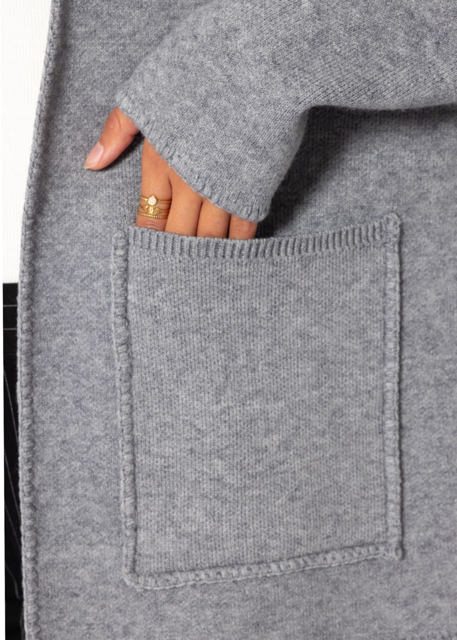 Offener Cardigan mit aufgesetzten Taschen - grau