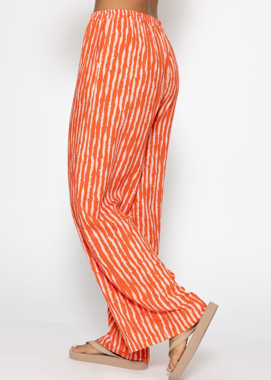 Gestreifte Viskose Hose - orange