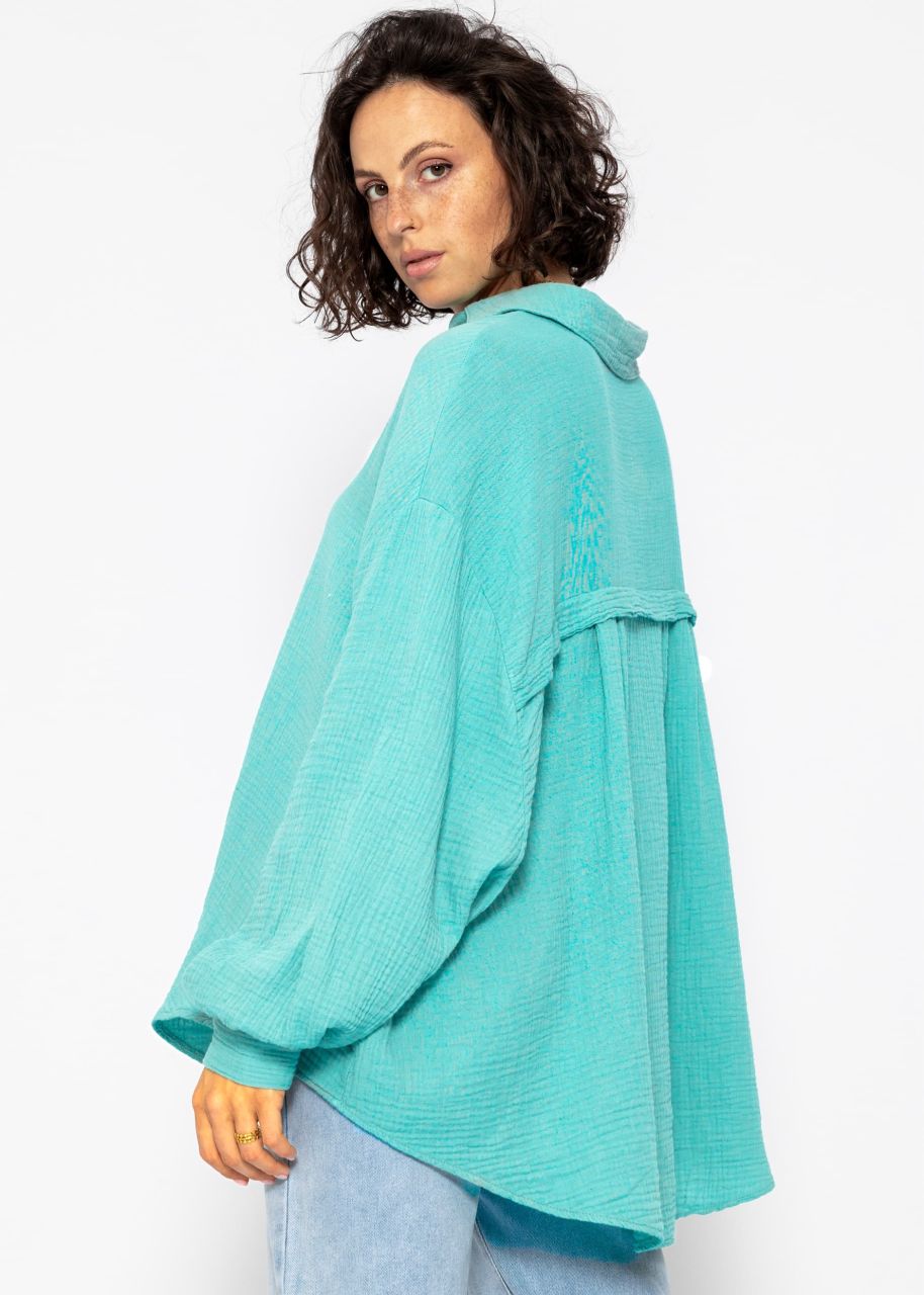 Musselin Bluse oversize, kurz, türkis