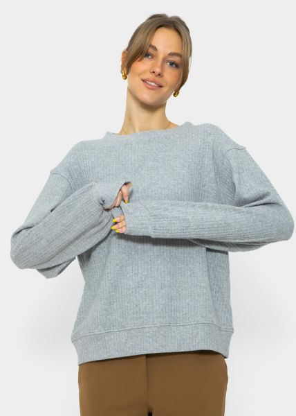 Geripptes Sweatshirt mit Stickerei - grau