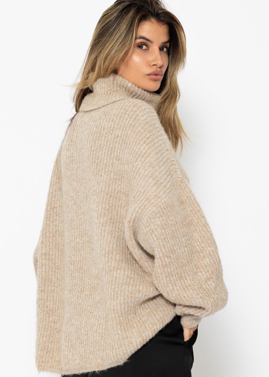 Oversize Rollkragenpullover - beige