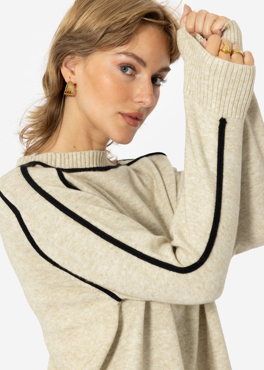 Pullover mit Zierblenden - beige-schwarz