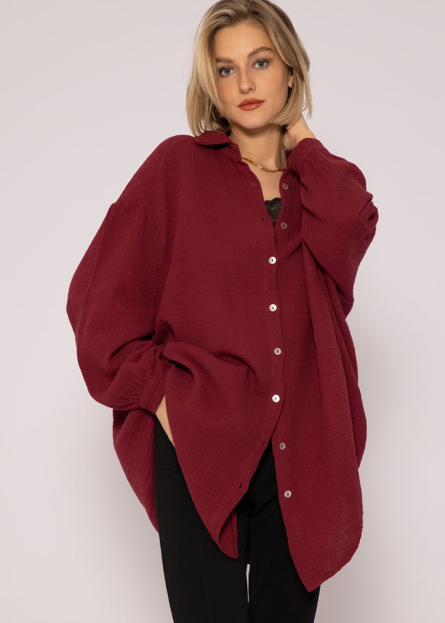 Musselin Bluse oversize, weinrot