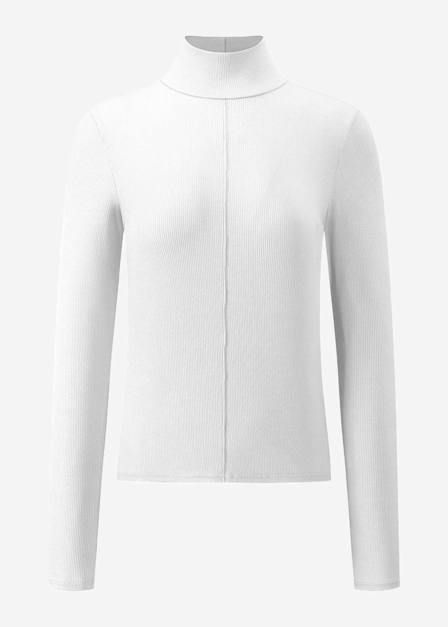 Langarmshirt mit Rollkragen und Biese - offwhite