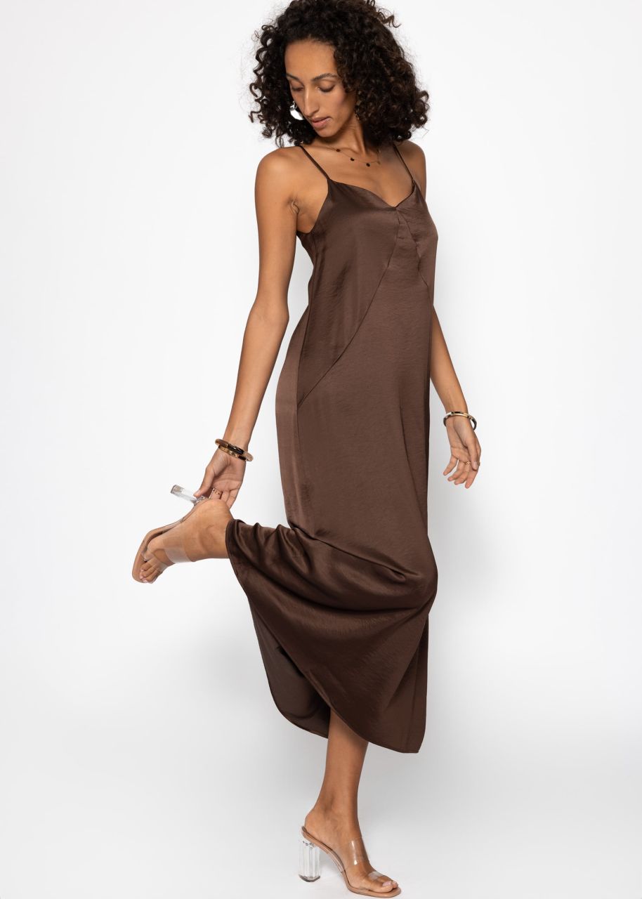 Maxi Satin Kleid - dunkelbraun