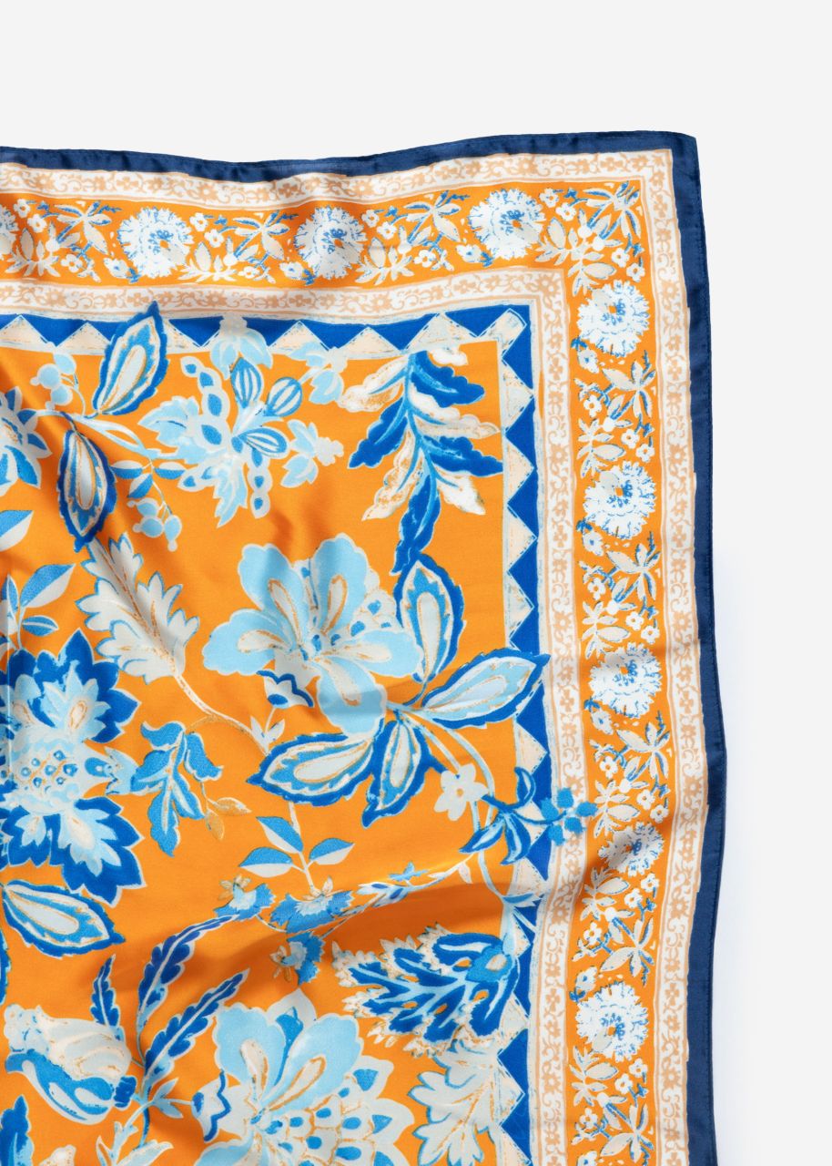 Halstuch mit floralem Muster - orange-blau